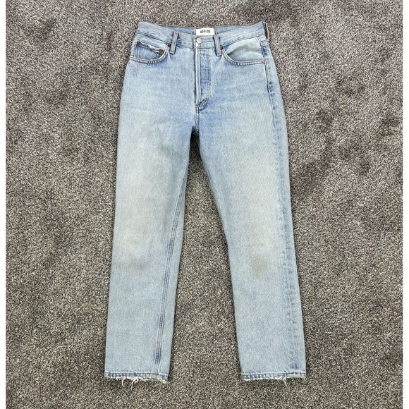 Agolde Denim - Agolde Womens 25 Riley High Rise Straight Leg Fit Jeans Light Blue Denim Casual